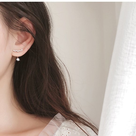 NEW 925 Sterling Silver Diamond Star Earrings A - Picture 7 of 9